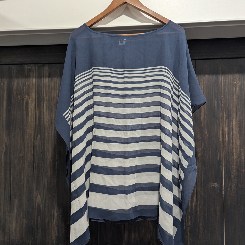 Blue and White Striped Poncho Top